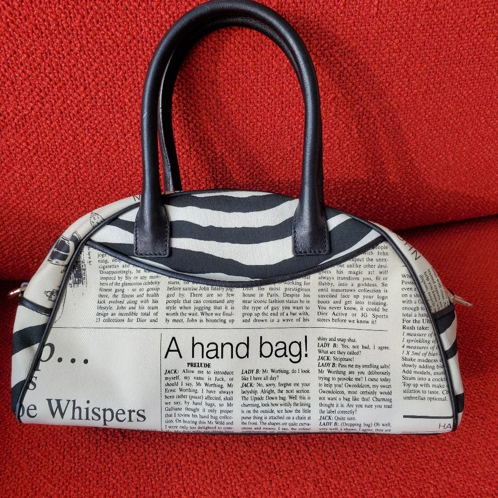 John Galliano Black and White Newspaper-Print Satchel